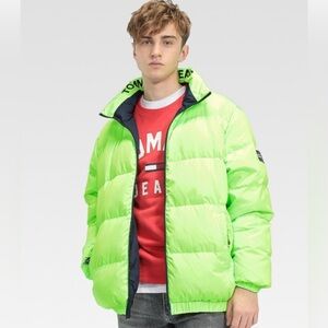 TOMMY HILFIGER REVERSIBLE PUFFER JACKET - NEON GREEN AND NAVY